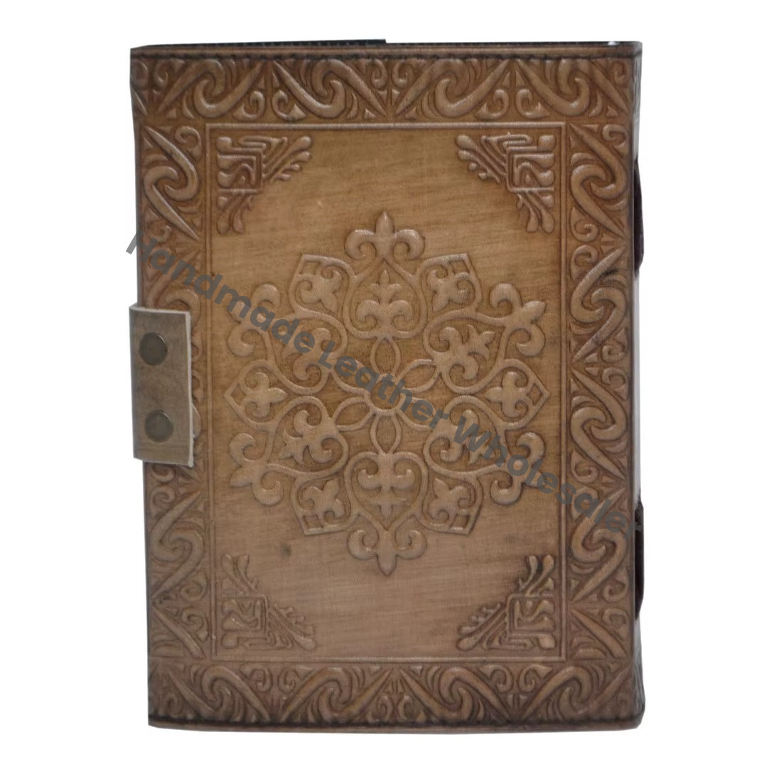Charcoal Travel Leather Hardcover Journal Recyclable Handmade Paper Peacock Design Hand Embossed Custom Logo Option Vintage