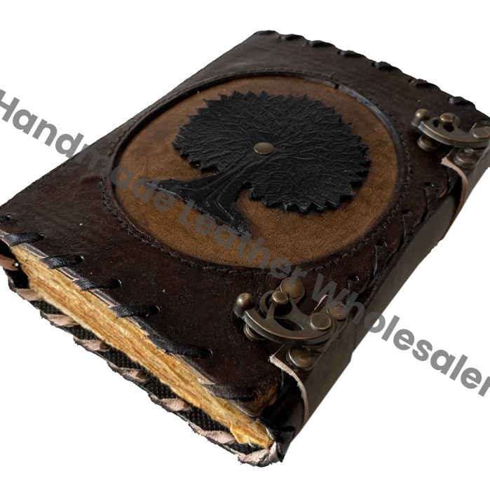 Charcoal Tree of Life Hardcover Journal Vintage Bound Leather Cover Handmade Recyclable Paper Custom Logo Option Gift