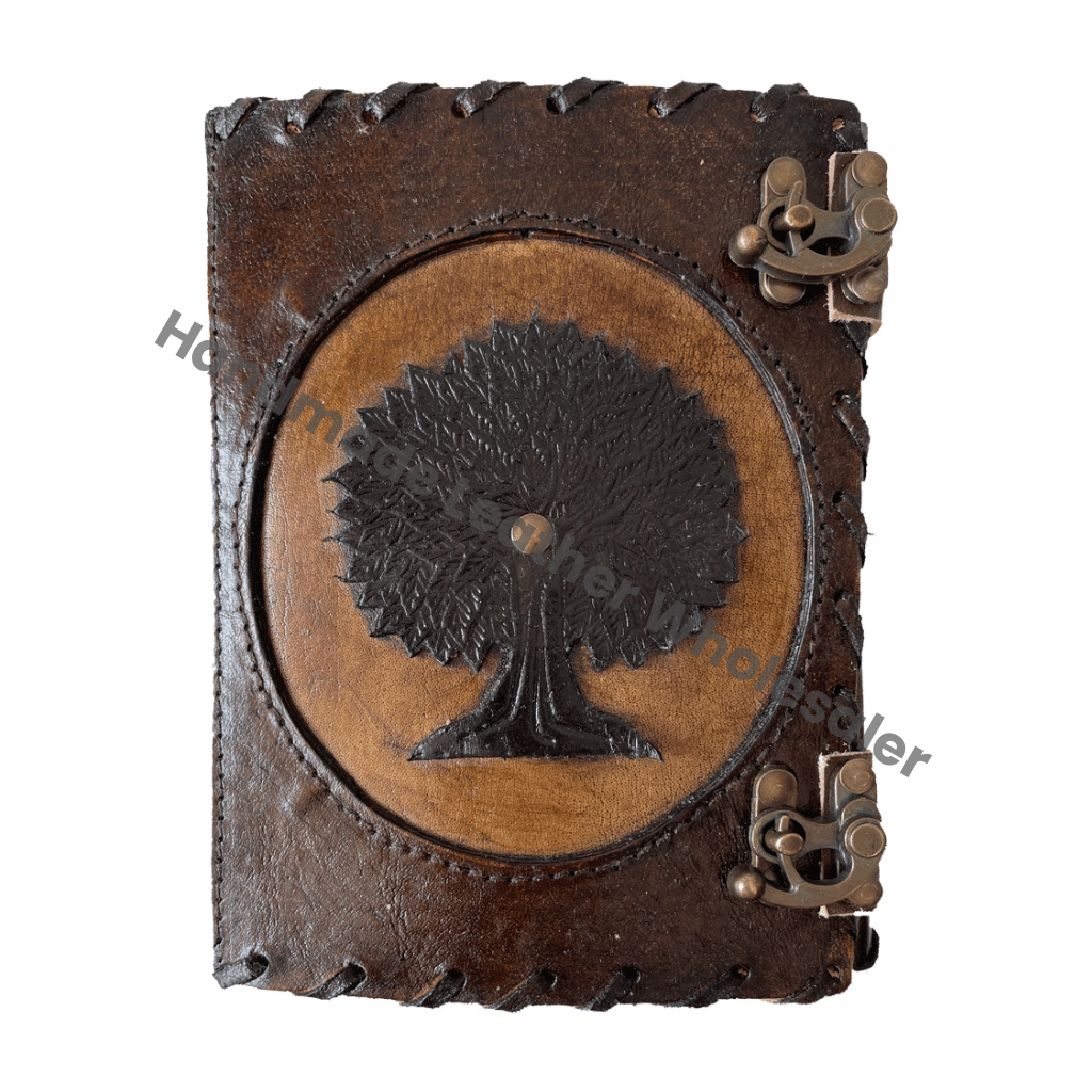 Charcoal Tree of Life Hardcover Journal Vintage Bound Leather Cover Handmade Recyclable Paper Custom Logo Option Gift