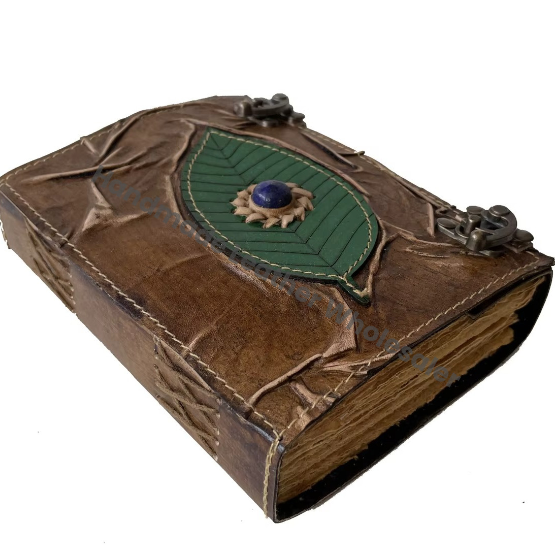 Charcoal Vintage Personalized Custom Design Leather Hardcover Diary with Deckle Paper -Perfect Gift
