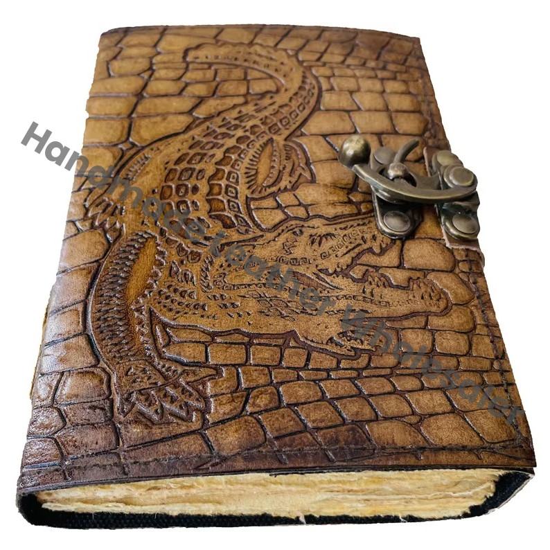 Crocodile Embossed Leather Journal Notebook Vintage Genuine Leather Travel Journals Writing A5 Blank Unlined