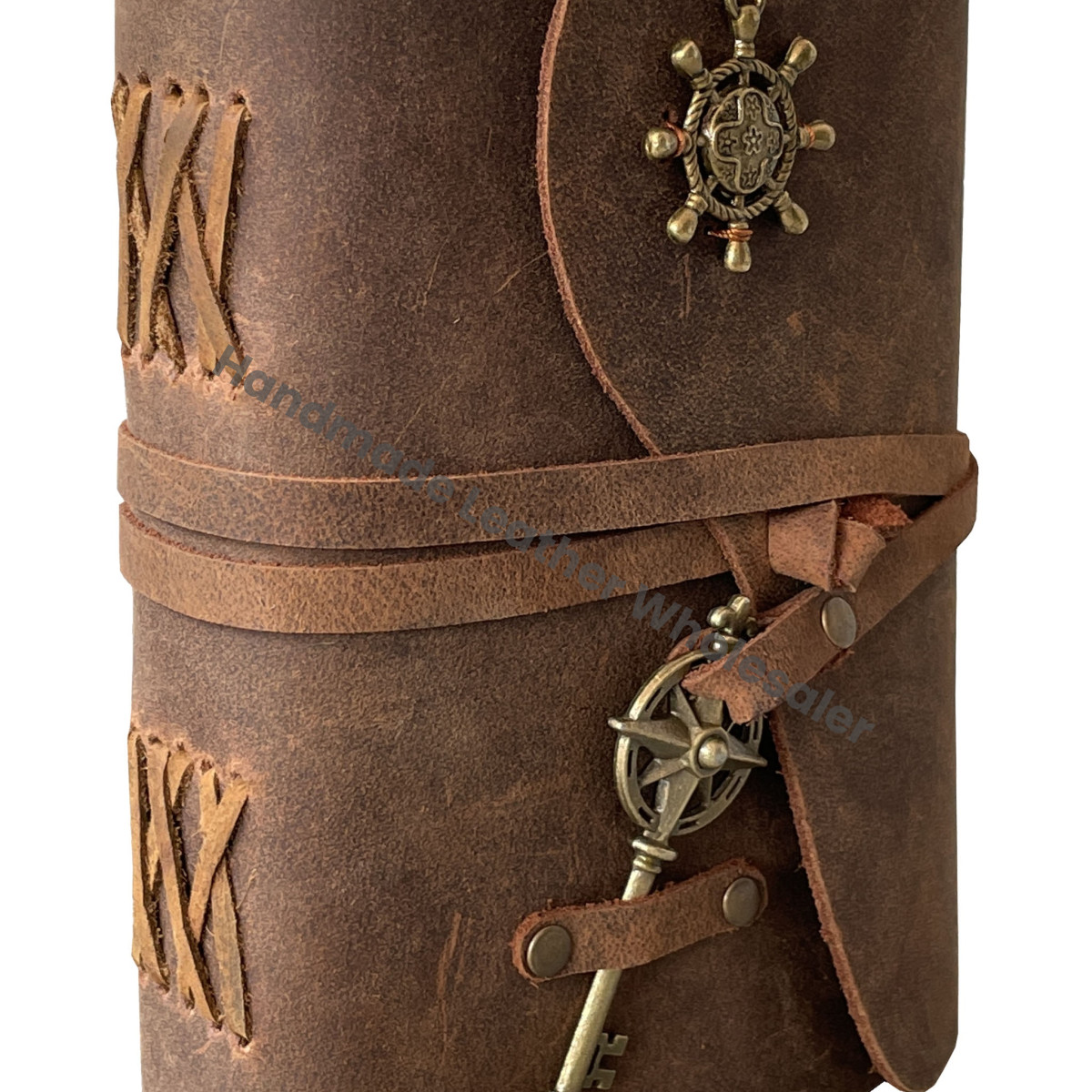 Custom Design Compass Key Notebook Brown Antique Leather Journal Recyclable Handmade Paper Custom Logo Option Wholesale
