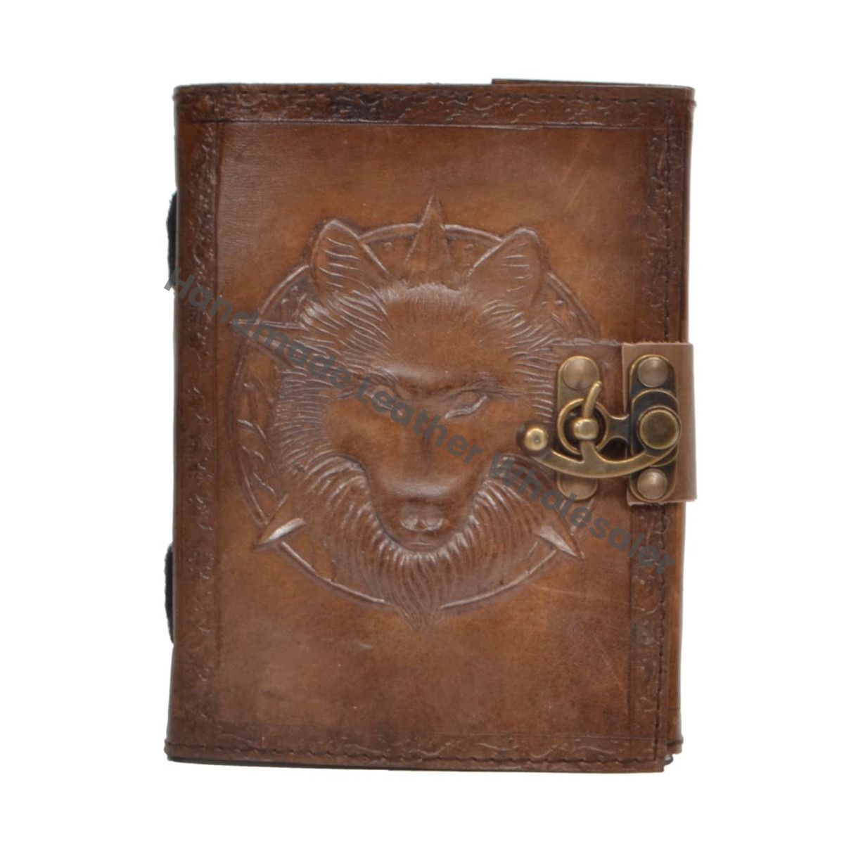 Custom Made Wolf Embossed Leather Journals with Thermal Binding Vintage Look Handmade Paper Gift for Resale