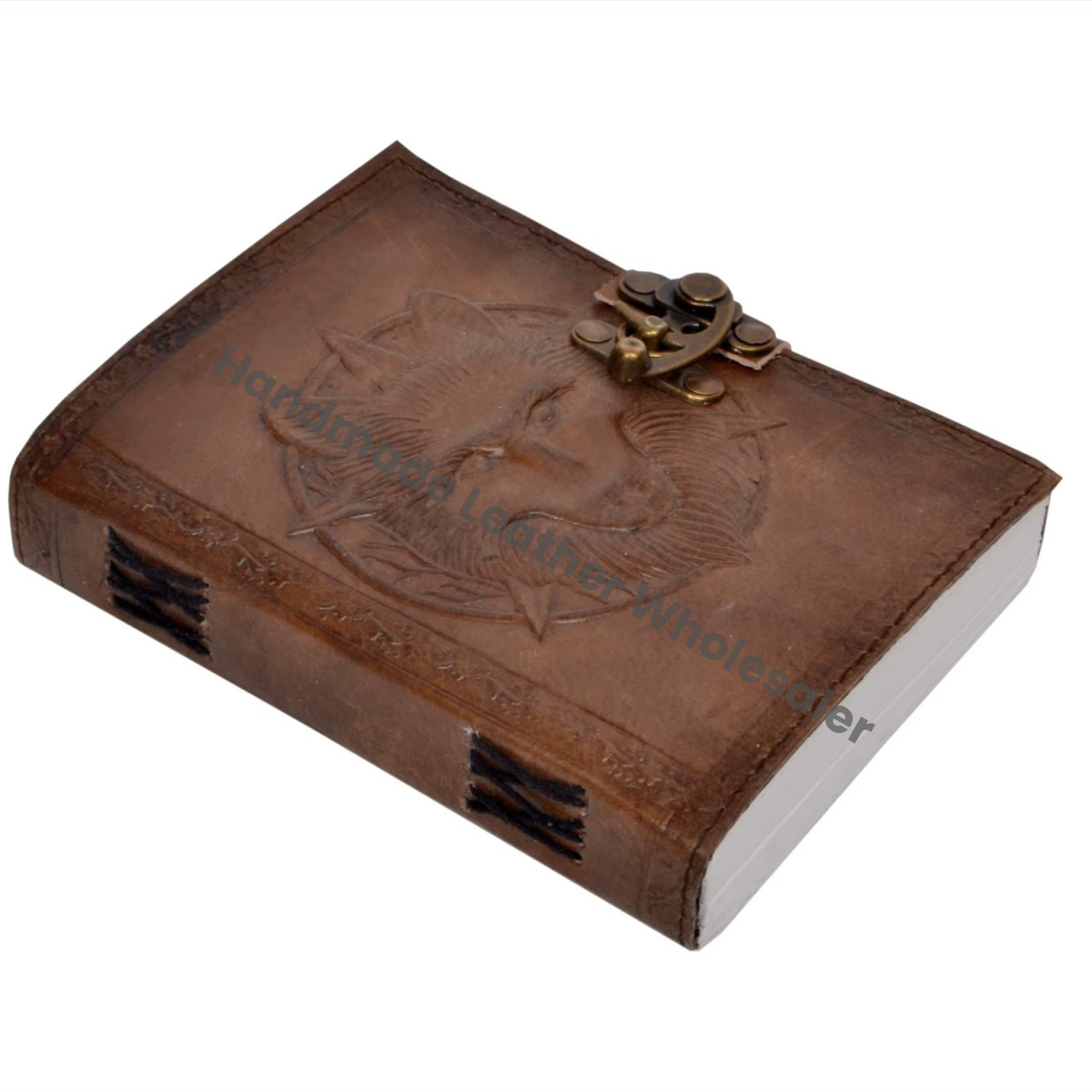 Custom Made Wolf Embossed Leather Journals with Thermal Binding Vintage Look Handmade Paper Gift for Resale