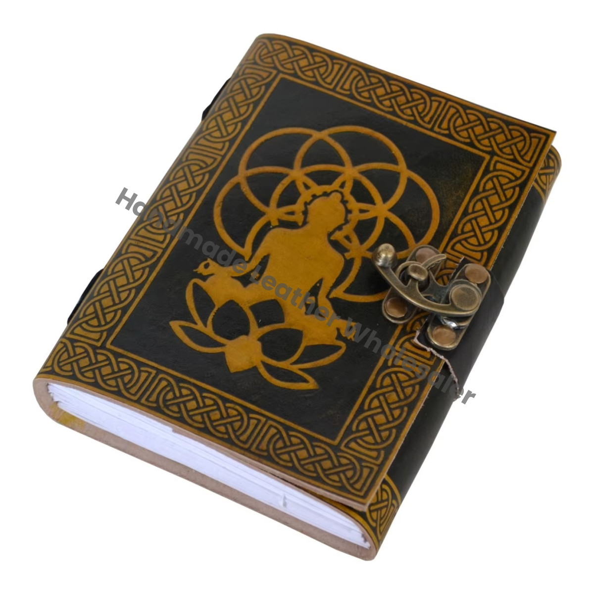 Customized Organizer Handcraft Leather Journal Buddha Embossed Handbook Notebook Organizer Book Diary Vintage Bound Planner