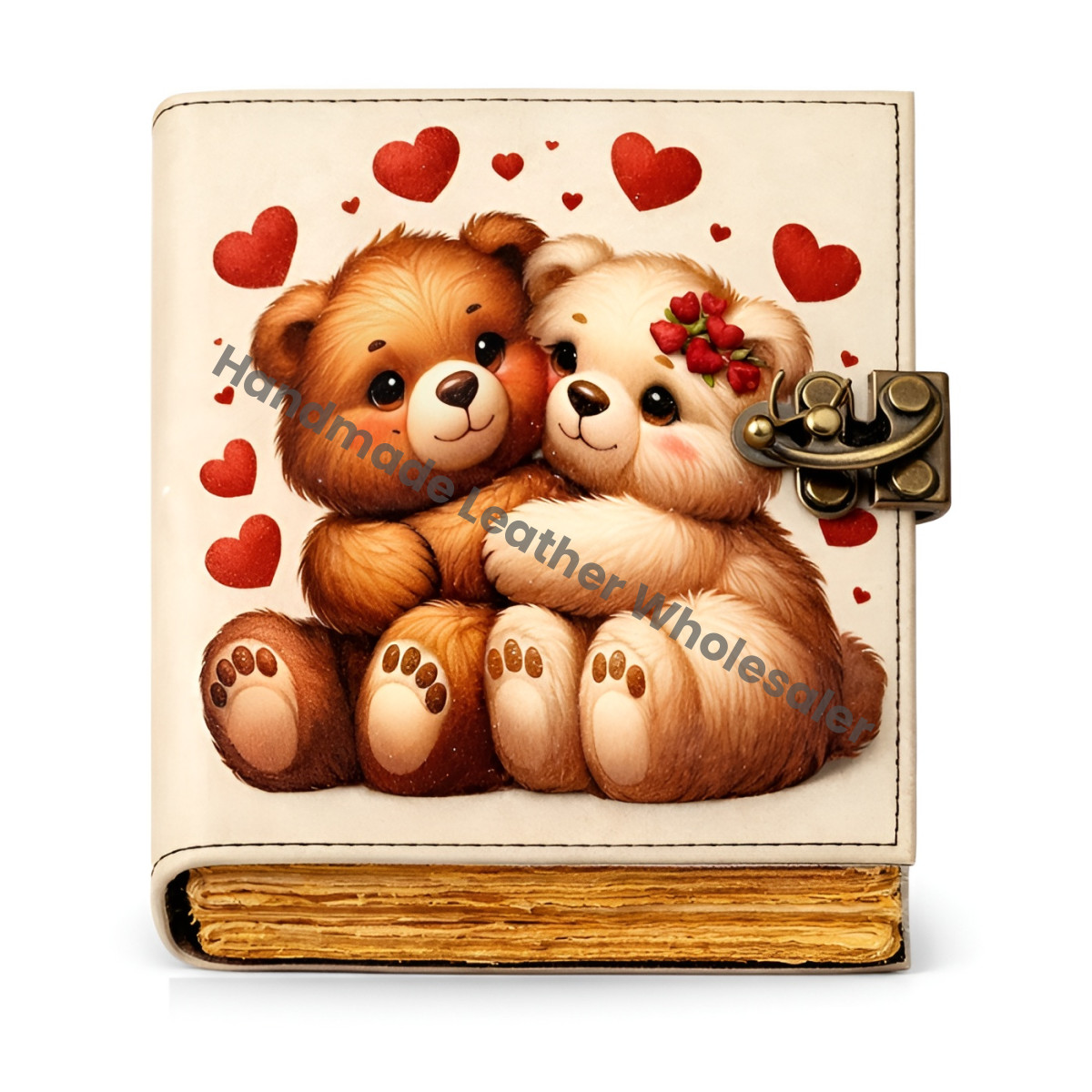Cute Teddy Bear Couple Journal | Love Diary | Handmade Leather Journal | Romantic Gift for Girlfriend Boyfriend | Valentine Gift Notebook