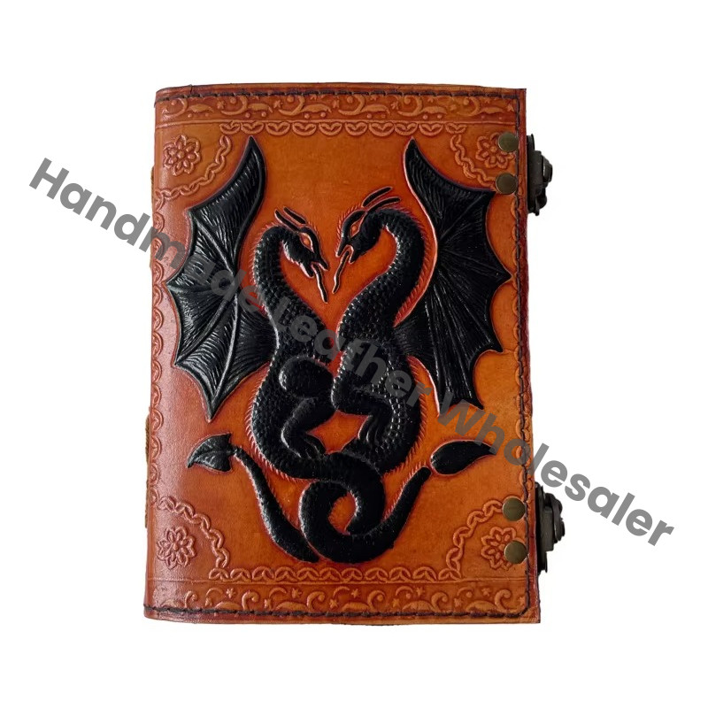 DND Celtic Wiccan Address Book Writing Vintage Leather Book Eco-friendly Paper Black Orange Dragon Handmade Deckle Art Gift