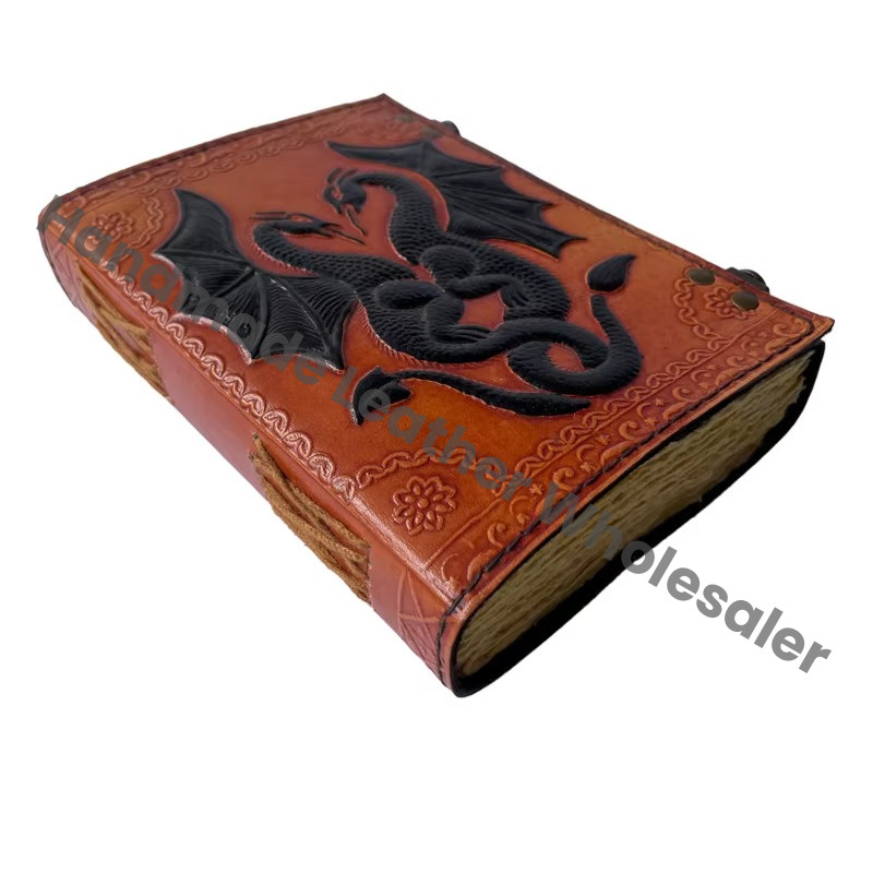 DND Celtic Wiccan Address Book Writing Vintage Leather Book Eco-friendly Paper Black Orange Dragon Handmade Deckle Art Gift