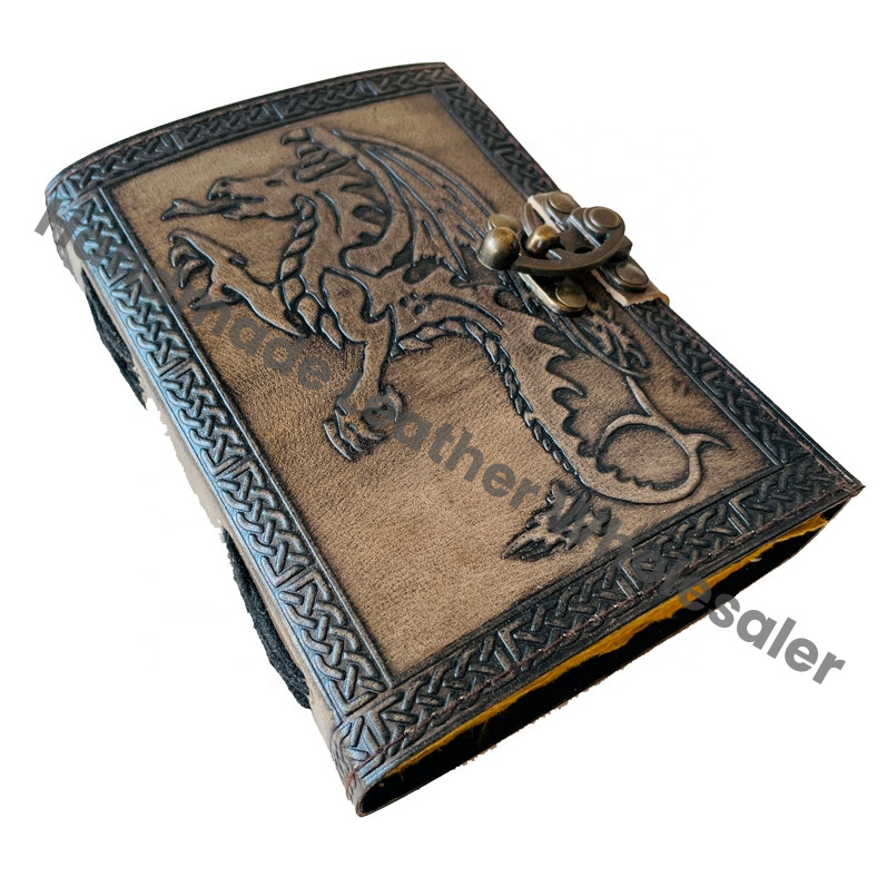 DND Dragon Leather Journal Non-Refillable Antique Medieval Personalized Notebook Planner Lined Vintage Pages Spiral Bound