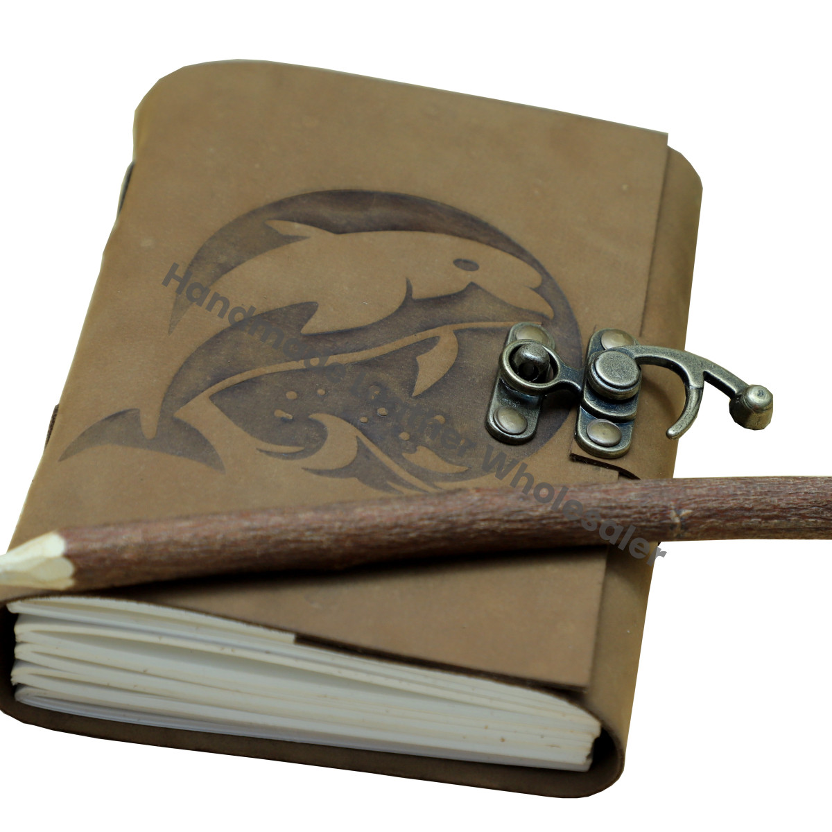 Dolphin Soft Leather Journal Handmade Thermal Embossed Antique Design Genuine Notebook Spell Book Travel Artist Diary Gift