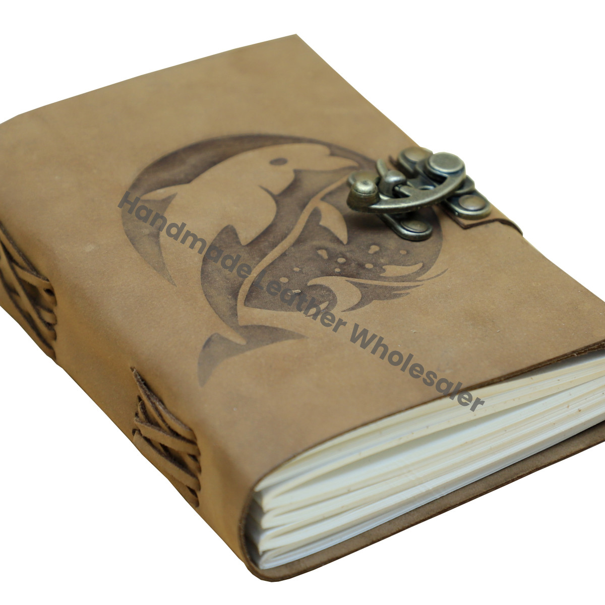 Dolphin Soft Leather Journal Handmade Thermal Embossed Antique Design Genuine Notebook Spell Book Travel Artist Diary Gift