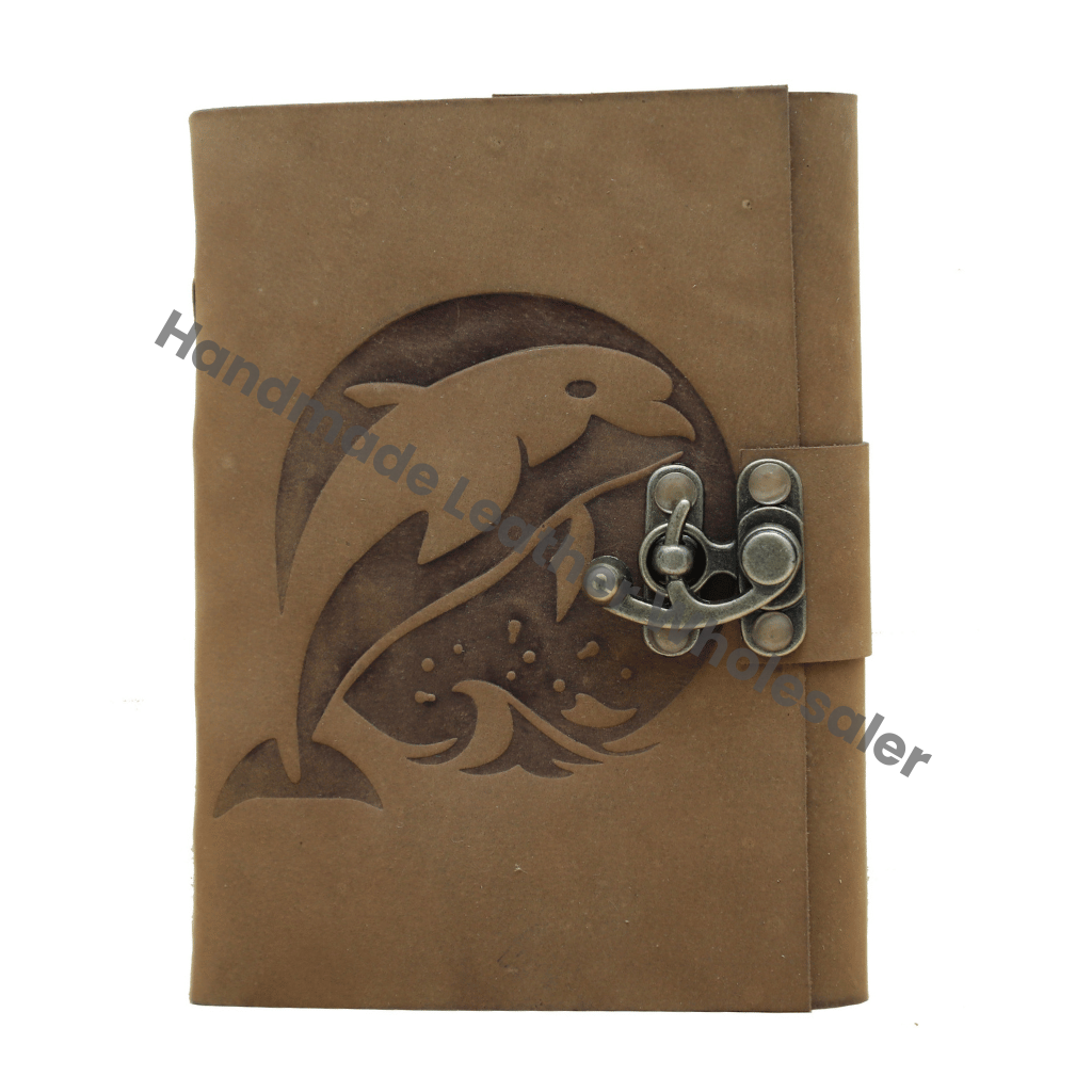 Dolphin Soft Leather Journal Handmade Thermal Embossed Antique Design Genuine Notebook Spell Book Travel Artist Diary Gift