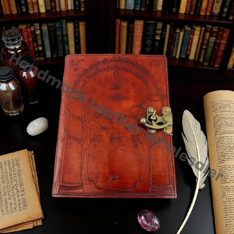 Doors of Durin Grimoire – Tolkien Lord of the Rings Leather Journal | Handmade Fantasy Notebook | Book of Shadow | Unique Gift for Christmas