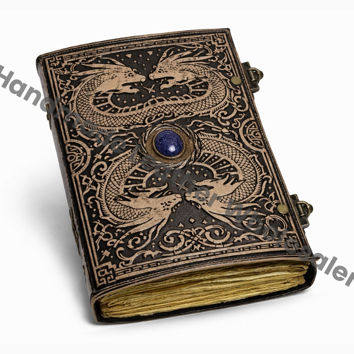 Double Dragon Leather Journal: Handmade Gothic Grimoire with Antique Deckle Paper