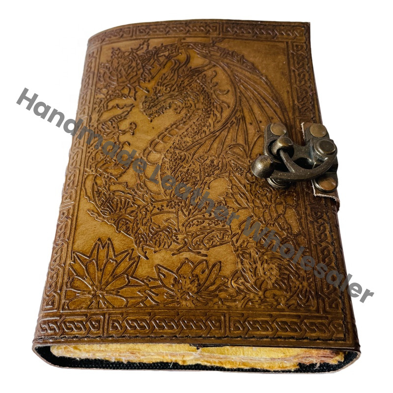 Dragon Book Spells Celtic Wiccan Address Book Vintage Hard Leather Cover Eco-friendly Paper Handmade Embossed Deckle pages