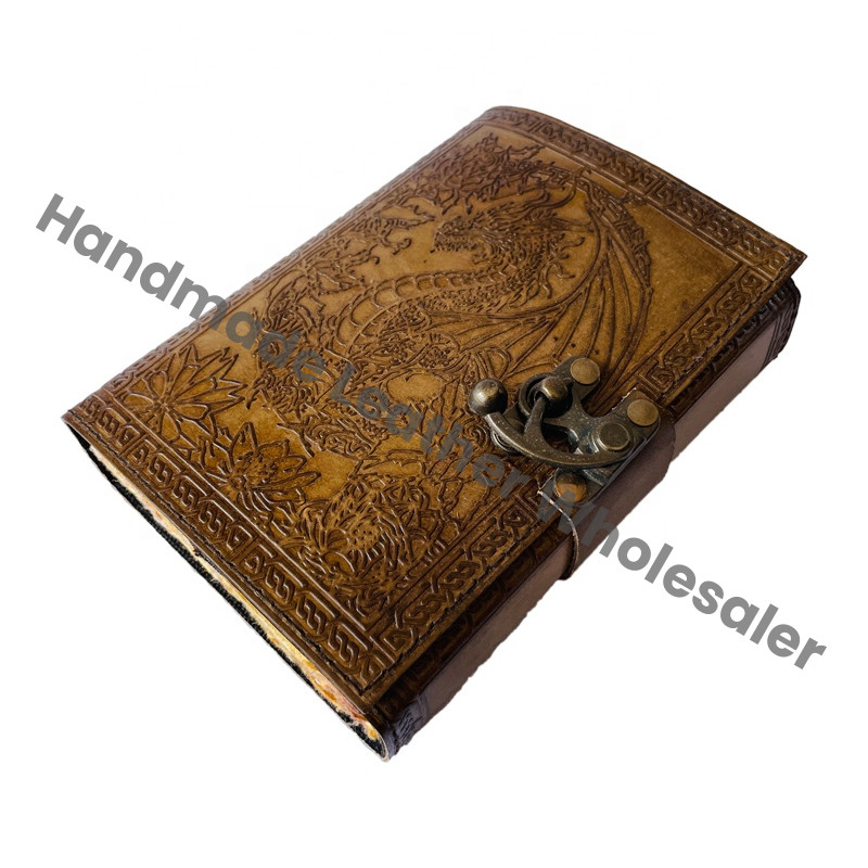 Dragon Book Spells Celtic Wiccan Address Book Vintage Hard Leather Cover Eco-friendly Paper Handmade Embossed Deckle pages
