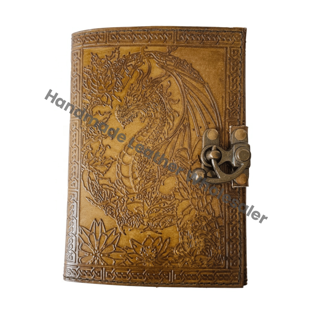 Dragon Book Spells Celtic Wiccan Address Book Vintage Hard Leather Cover Eco-friendly Paper Handmade Embossed Deckle pages