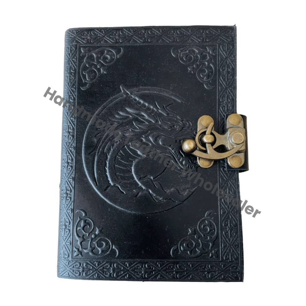 Dragon DND Vintage Leather Book of Spells Celtic Wiccan Journals for Writing Black Handmade Deckle Art Paper Planner Diary