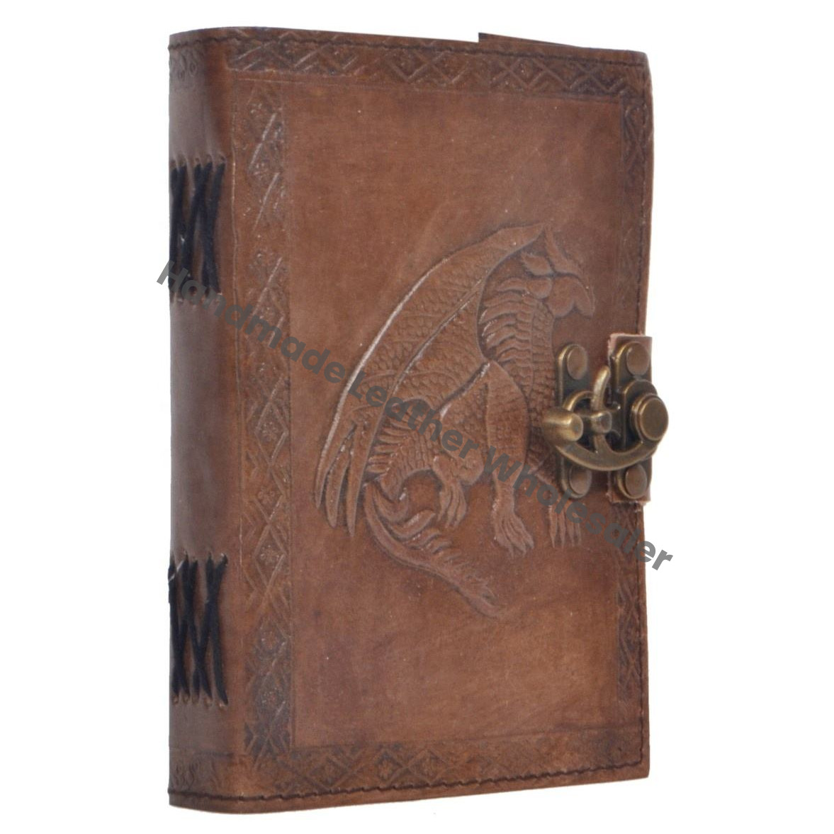 Dragon Embossed Charcoal Hardcover Journal Grimoire Blank Handmade Leather Spiral Thermal Binding Notebook Office College Poetry