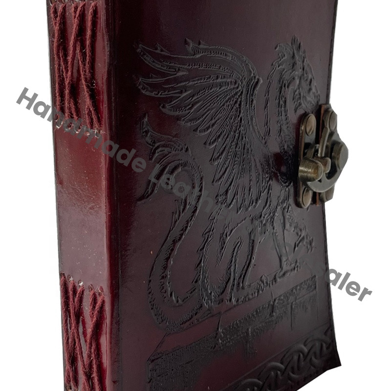 Dragon Embossed Leather Diary Hardcover Journal Gift Book Red Color Handmade Gratitude Journal Brown Leather Hardcover