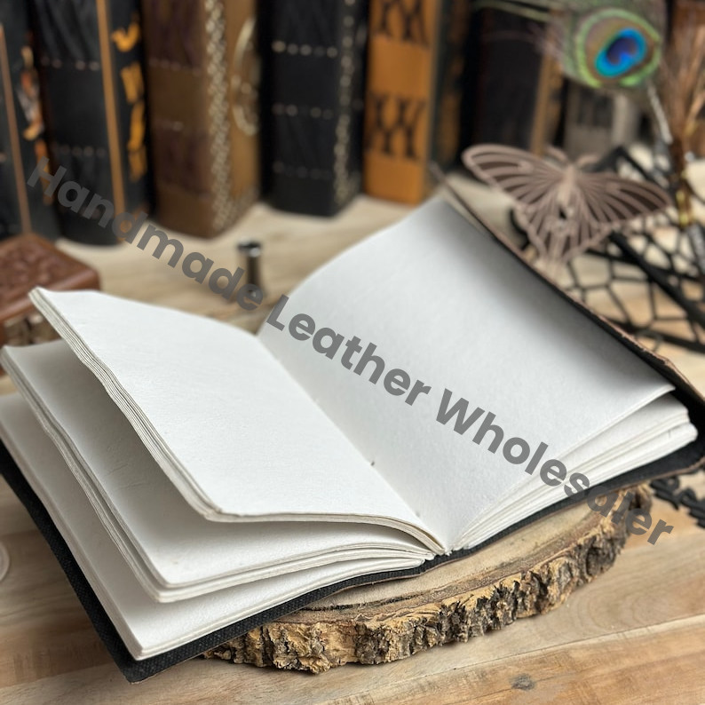 Dragon Embossed Leather Journal - Antique Grimoire, Pagan Gift Handmade white paper