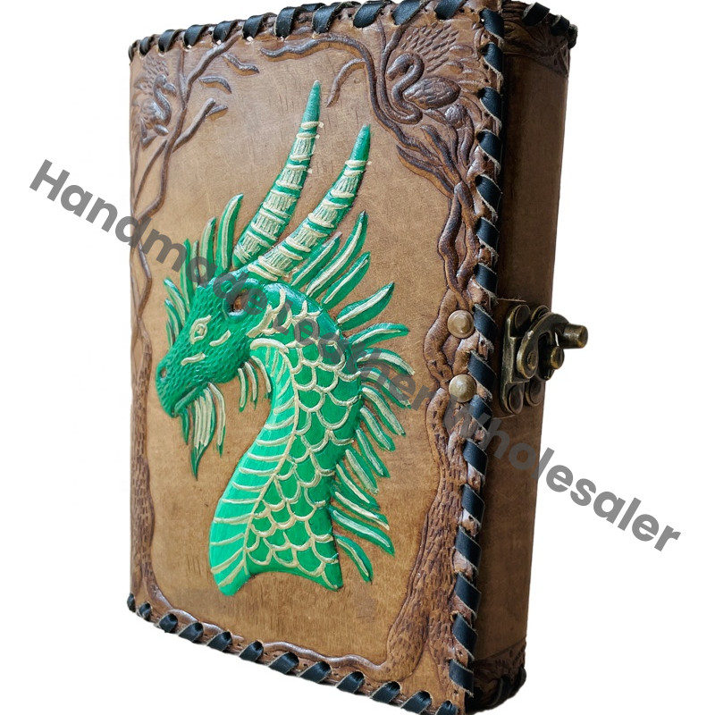 Dragon Journal Notebook Charcoal Diary for Men Women Vintage Handmade Leather Hardcover Spiral Binding Gift