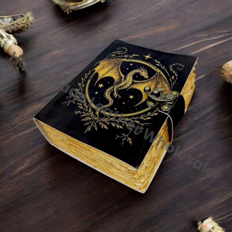 Dragon Leather Grimoire Journal, Travel Writing Notebook: Vintage Spell Book of Shadows