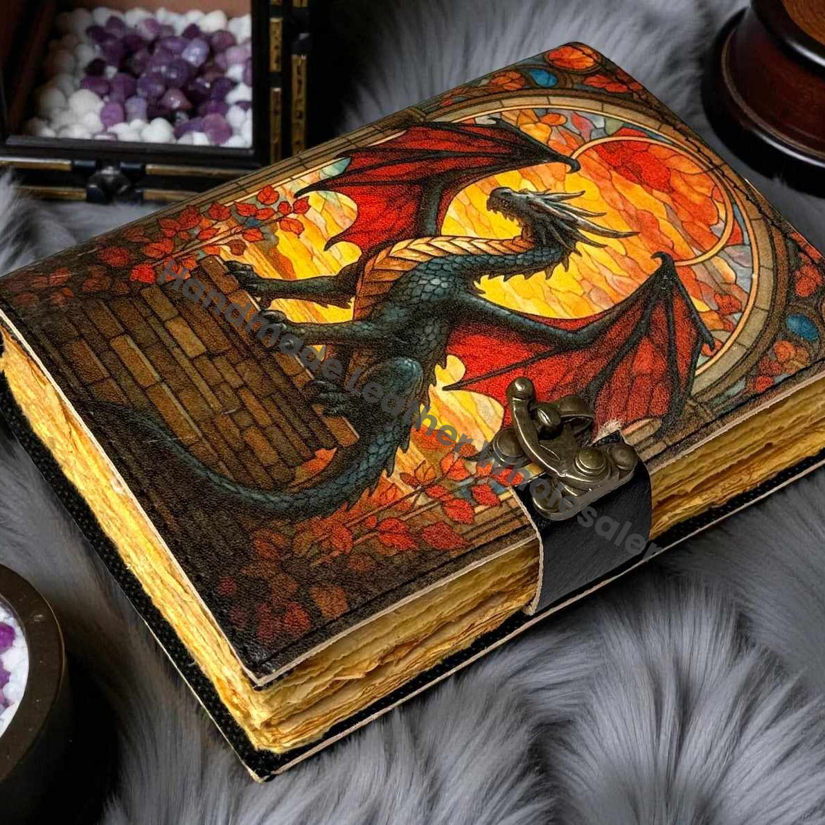 Dragon Leather Journal with Lock: Handmade Writing Notebook Handmade Book of Shadows, Large Book Spell book, Magic Diary Gift