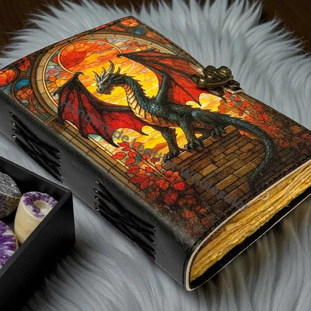 Dragon Leather Journal with Lock: Handmade Writing Notebook Handmade Book of Shadows, Large Book Spell book, Magic Diary Gift
