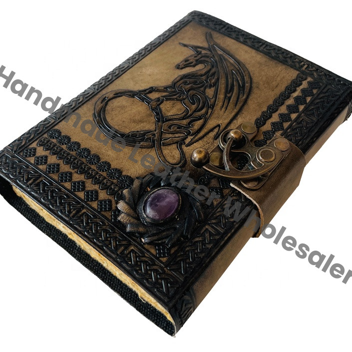 Dragon Personal Diary Notebook Journal Gift Vintage Handmade Large Embossed Leather Hardcover Recyclable Handmade Paper Custom