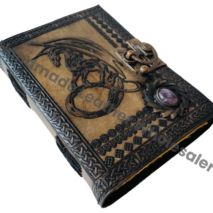 Dragon Personal Diary Notebook Journal Gift Vintage Handmade Large Embossed Leather Hardcover Recyclable Handmade Paper Custom