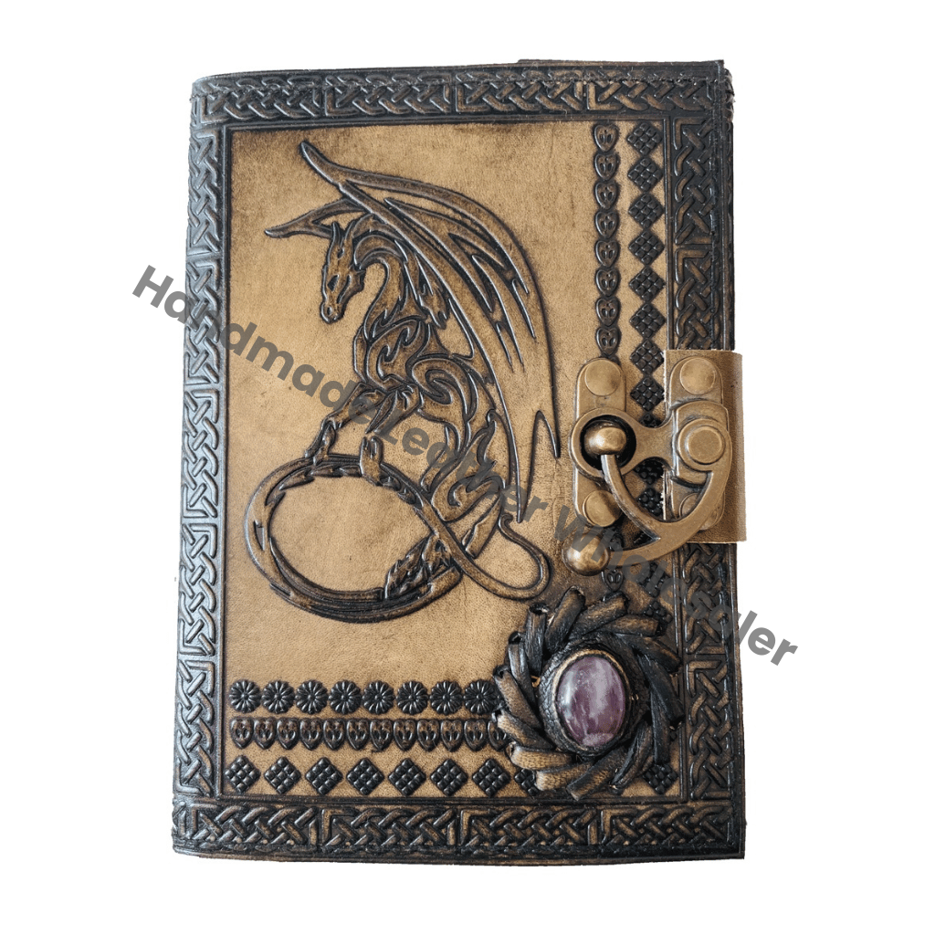 Dragon Personal Diary Notebook Journal Gift Vintage Handmade Large Embossed Leather Hardcover Recyclable Handmade Paper Custom