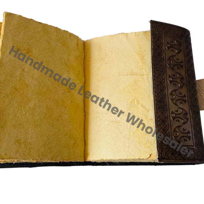 Dragon Vintage Leather Book of Spells Celtic Wiccan Journals for Writing Prop Charcoal Handmade Embossed Deckle Art Paper Diary