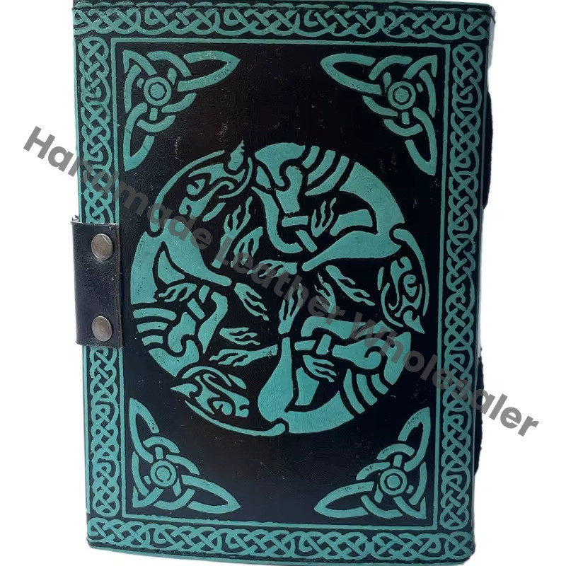 Eagle Leather Journal Antique Deckle Edge Paper Book of Shadows Charmed Handmade Blue Embossed Vintage Sketchbook Planner
