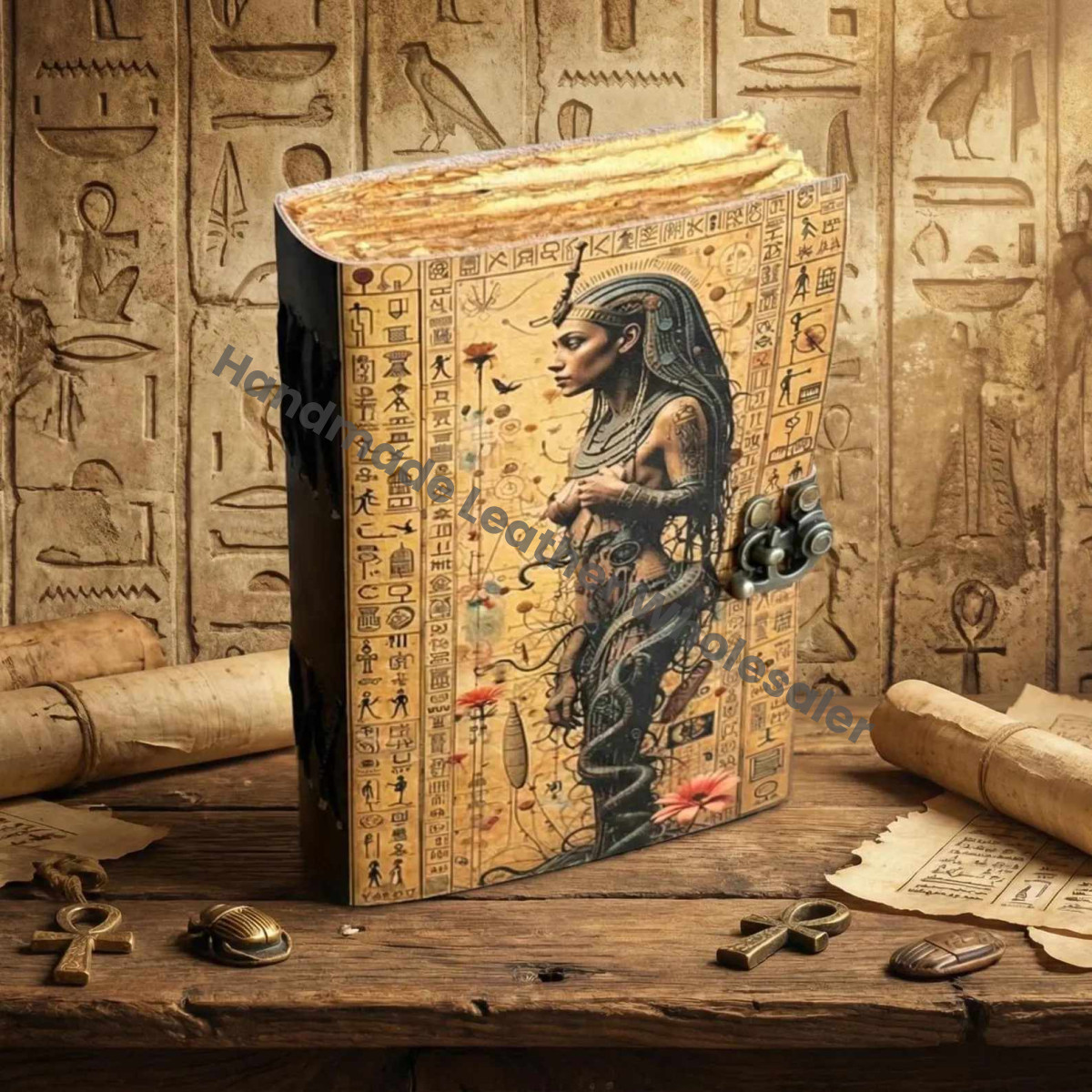 Egyptian Leather Journal | Vintage Cleopatra Notebook | Ancient Hieroglyph Grimoire | Serpent Queen Diary | Handmade Writing Sketchbook