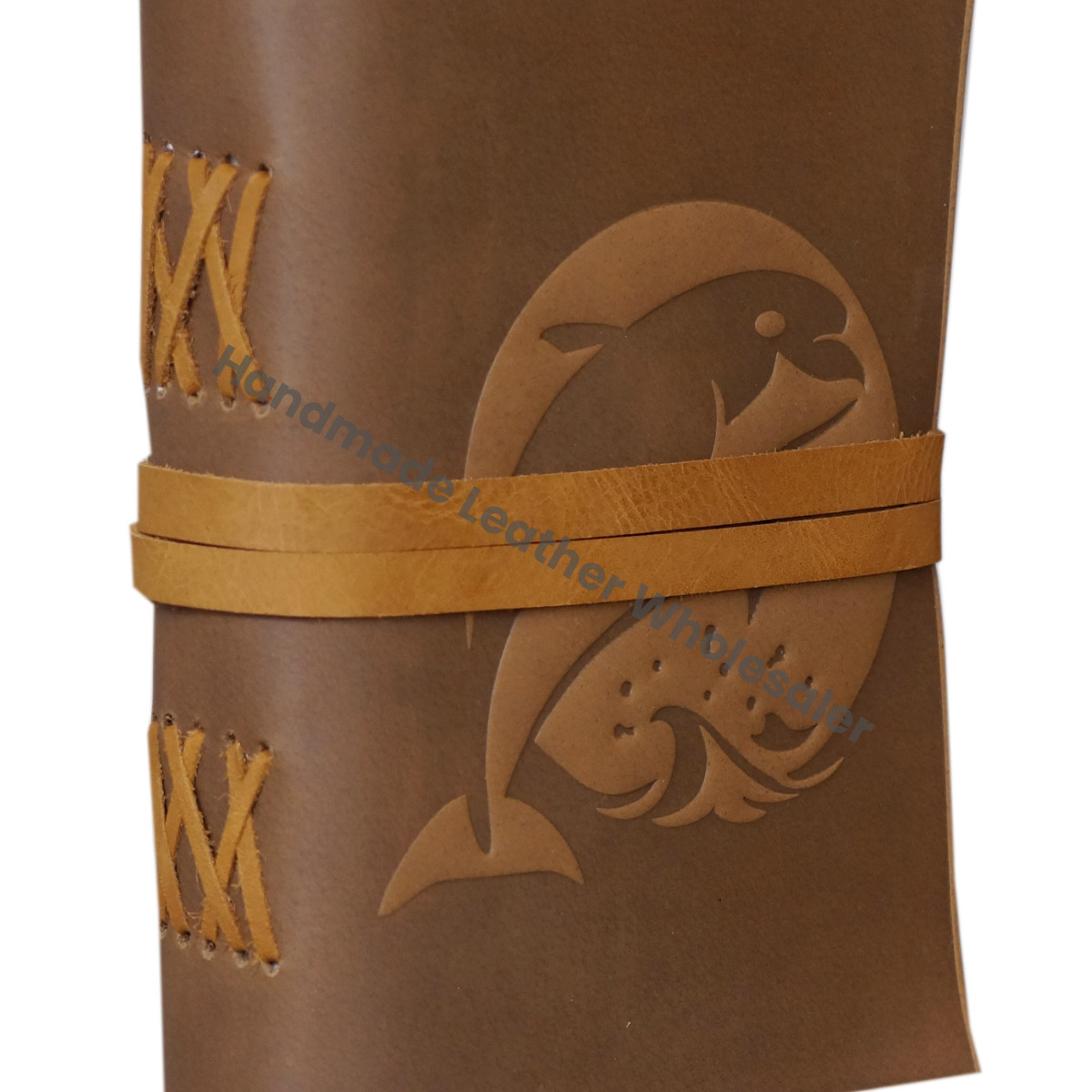 Embossed Antique Design Genuine Handmade Soft Leather Spiral Bound Notebook & Spell Book with Custom Logo Dolphin Motif Gift