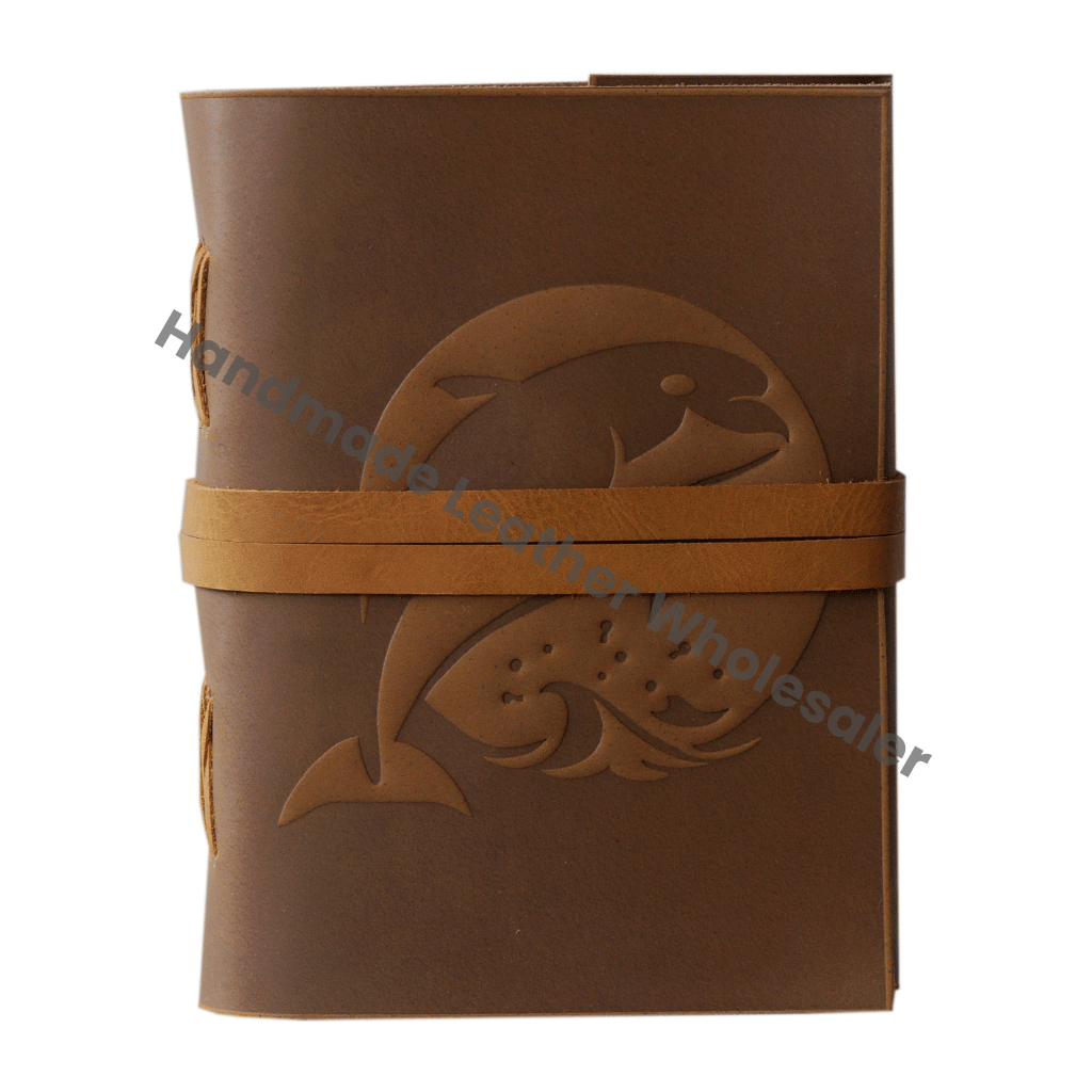 Embossed Antique Design Genuine Handmade Soft Leather Spiral Bound Notebook & Spell Book with Custom Logo Dolphin Motif Gift