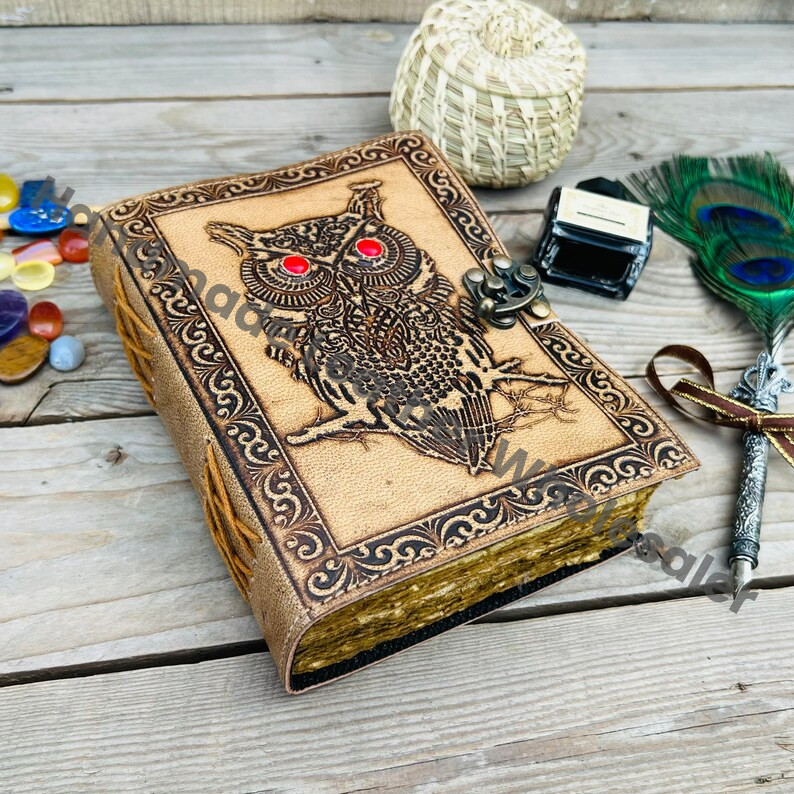 Embossed Celtic Owl Leather Journal: Handmade Book of Shadows