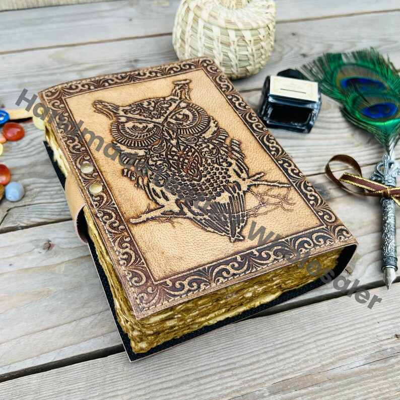 Embossed Celtic Owl Leather Journal: Handmade Book of Shadows