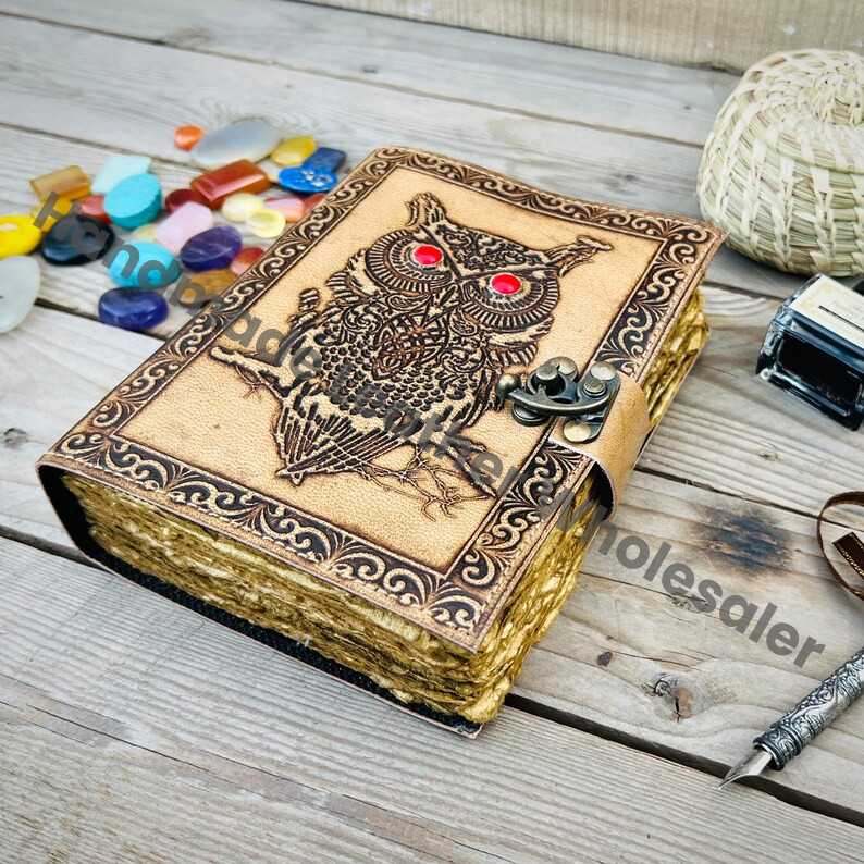 Embossed Celtic Owl Leather Journal: Handmade Book of Shadows