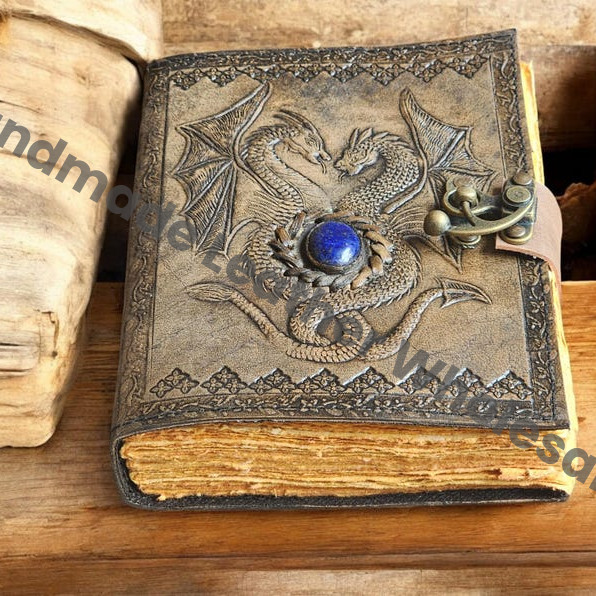 Embossed Dragon Leather Journal: A5 DND Notebook with Real Stone