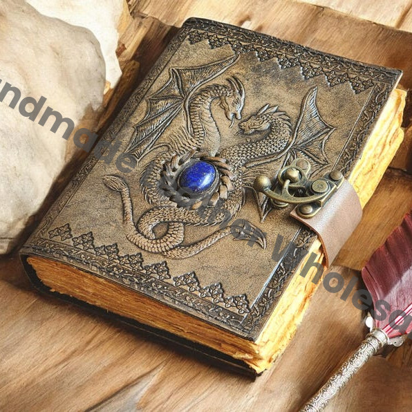 Embossed Dragon Leather Journal: A5 DND Notebook with Real Stone