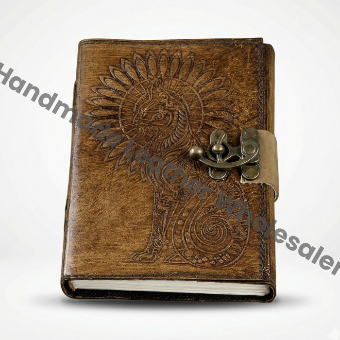 Embossed Egyptian Cat Leather Journal: Vintage Lock Book of Shadows