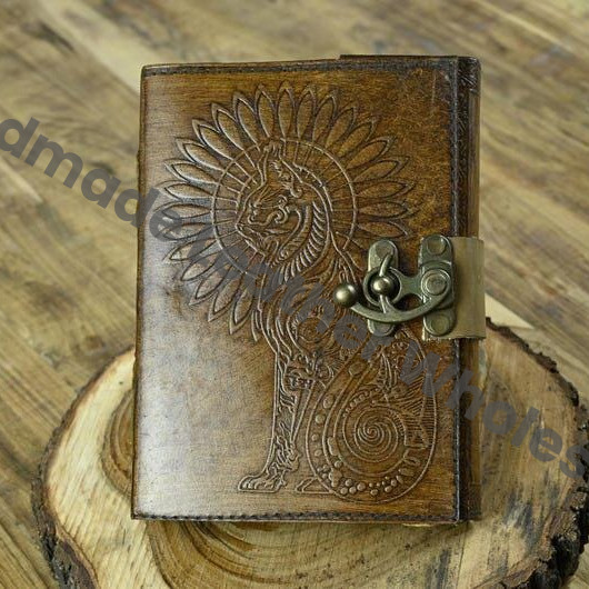 Embossed Egyptian Cat Leather Journal: Vintage Lock Book of Shadows