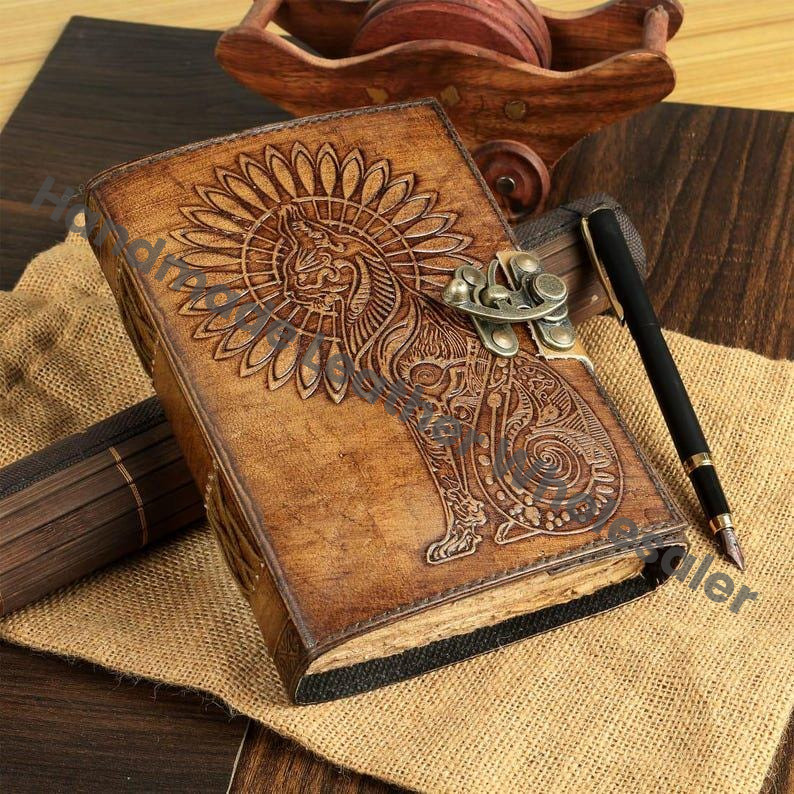 Embossed Egyptian Cat Leather Journal: Vintage Lock Book of Shadows