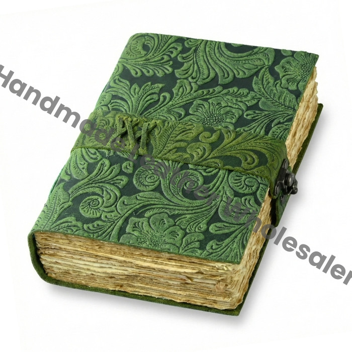 Embossed Garden Flower Leather Journal: Handmade Deckle Edge Grimoire