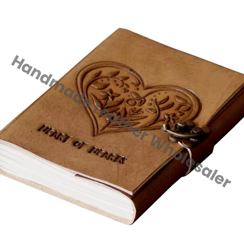 Embossed Heart Design Handmade Leather Paper Student Painting Notebook Sketchbook Journal Water Color Eco-friendly Best Gift for Her