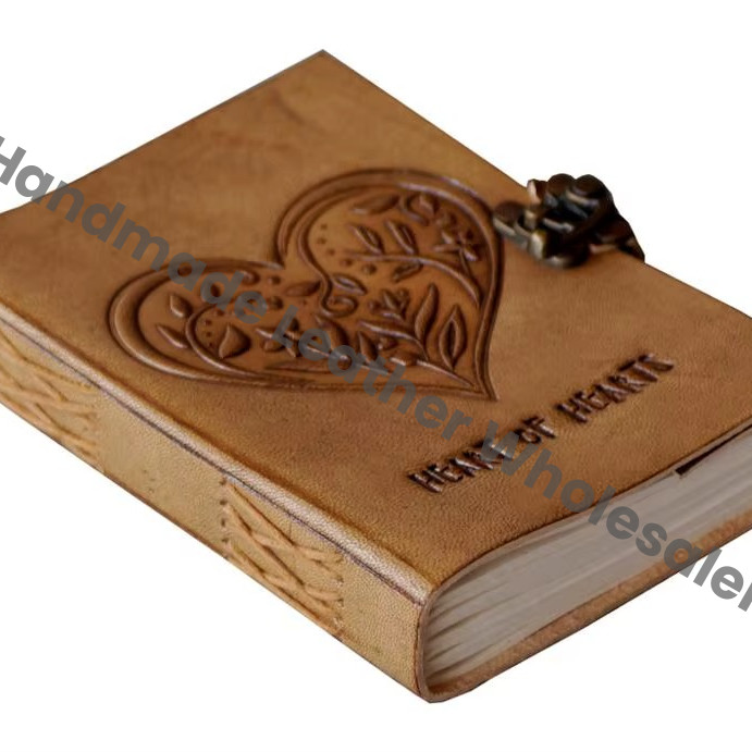 Embossed Heart Design Handmade Leather Paper Student Painting Notebook Sketchbook Journal Water Color Eco-friendly Best Gift for Her