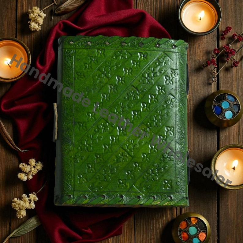 Embossed Leather Book of Shadows: Lapis Lazuli Grimoire Journal