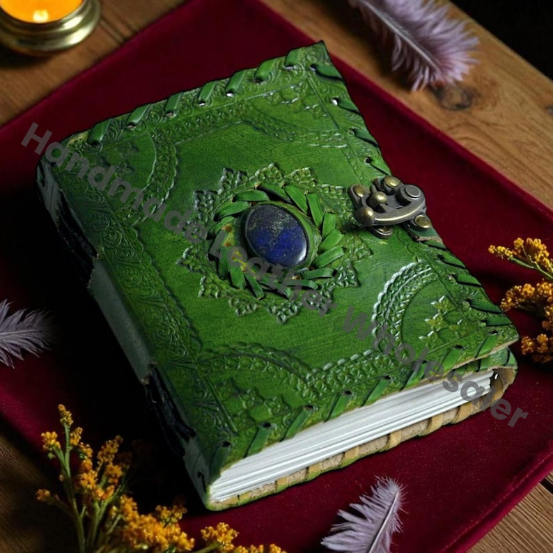 Embossed Leather Book of Shadows: Lapis Lazuli Grimoire Journal